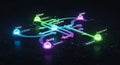 Abstract glowing interconnected nodes and pathways representing data flow and network connections in a digital space Royalty Free Stock Photo
