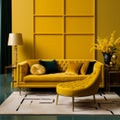 Luxurious Yellow Living Room With Moody Colors And Maximalist Geometry