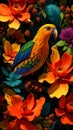 Vibrant Macaw Parrot Amidst Colorful Flowers: A Floral Fantasy Royalty Free Stock Photo
