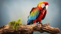 Vibrant Macaw Perched On Wooden Branch - Unreal Engine Render