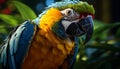 A vibrant macaw perching on a branch in the rainforest generated by AI