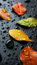 Vibrant macro background of colorful wet surface with water droplets reflections