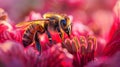 Vibrant macro photography bee pollinating flowers with stunning detail and sharpness Royalty Free Stock Photo