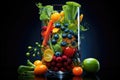 Vibrant Macro Shots of Fresh Fruits and Vegetables Blending into Nutritious Smoothie in Glass