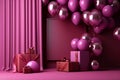 Vibrant Magenta Space Decorated with Gifts and Balloons, Generative Ai