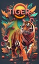 Vibrant Majesty: The Colorful Tiger\'s Roar Royalty Free Stock Photo