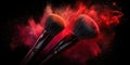The vibrant makeup brushes surrounded by colorful powder on a dark background. AI generated image Royalty Free Stock Photo