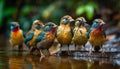 Vibrant male starling perching on wet branch in tropical forest generated by AI