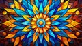 Vibrant mandala background with stained glass effect in primary colors for an artistic touch Royalty Free Stock Photo
