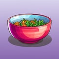 Vibrant Manga Style Cartoon Bowl With Green Vegetables