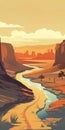 Desert Plateau Vector Illustration: Bold Outlines, Flat Colors, Western-style Portraits