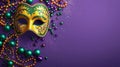 Vibrant Mardi Gras Mask and Beads Celebration. Generative ai