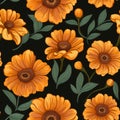 Vibrant marigold flower blooms seamless pattern for textile design and decoration purposes