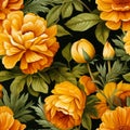 Vibrant marigold flower blooms seamless pattern in top view with a beautiful and eye catching design