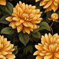 Vibrant marigold flower blooms seamless pattern in top view, perfect for textile design