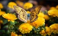 Vibrant Marigold Garden Elegance Butterfly. Generative AI Royalty Free Stock Photo