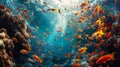 Vibrant marine life colorful fish shoal in underwater vortex with coral reef and aquatic ballet Royalty Free Stock Photo