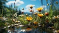 The vibrant meadow blossoms in the summer sun tranquil reflection generated by AI