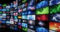 Vibrant media wall grid showing abstract digital content Royalty Free Stock Photo