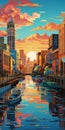 Vibrant Memphis Cityscape At Sunset - Travel Print Art