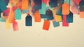 Vibrant Merchandise: Multicolored Price Tags in the Air on Neutral Background AI Generated