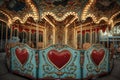 A vibrant merry-go-round adorned with charming hearts, adding a touch of love and joy to the surroundings, A dreamy carnival