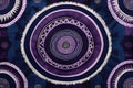 Abstract purple dark blue geometric batik art with spirals diamonds concentric circles Royalty Free Stock Photo