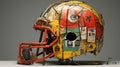 Vibrant Metal Helmet Inspired By Ernie Barnes: A Fusion Of Colors And Distressed Edges Royalty Free Stock Photo