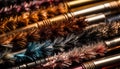 Vibrant metallic feather collection in a row, sharp luxury design generated by AI