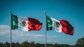 Vibrant Mexican Flags Fluttering in Pristine Plaza Royalty Free Stock Photo