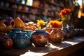 Vibrant Mexican Pottery & Handicrafts: A Colorful Market Stall