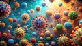 A vibrant microscopic world teeming with diverse and colorful viral particles, a mesmerizing visualization of intricate biological Royalty Free Stock Photo