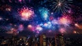 Vibrant Midnight Fireworks: A Spectacular Urban Display