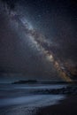 Vibrant Milky Way composite image over landscape of abandoned pi