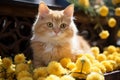 Yellow flowers and cat in historic rome, italy on a sunny day with leisurely exploring felines