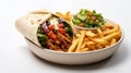 Vibrant Minoan-inspired Burrito Meal With Fries In White Bowl