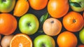 A vibrant mix of fresh apples and oranges, captured in a closeup view, with a soft, blurred background for focus Royalty Free Stock Photo