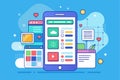 A vibrant mobile wireframe layout displays different UI elements on a customizable interface for app design, Mobile wireframe Royalty Free Stock Photo