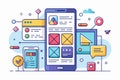 A vibrant mobile wireframe layout features customizable interface elements and creative design components, Mobile wireframe Royalty Free Stock Photo