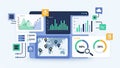 Global Data Analytics Dashboard Collage with Maps, Charts and Cloud Icons Royalty Free Stock Photo