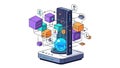 Futuristic Data Infrastructure with 3D Servers, Blocks, and Globe Interface Royalty Free Stock Photo