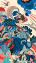 Vibrant modern interpretation of ancient greek abstraction featuring mythological icons and patterns