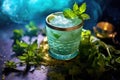 vibrant mojito cocktail with mint sprig and sugar rim