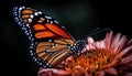 Vibrant monarch butterfly pollinates yellow flower in natural elegance generated by AI