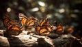 Vibrant monarch butterfly in tranquil forest, showcasing natural beauty generated by AI