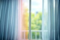 Vibrant morning scene, curtains and colorful windows, home concept