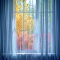 Vibrant morning scene, curtains and colorful windows, home concept