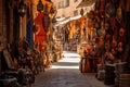 Vibrant Moroccan street market beautiful. Generate Ai