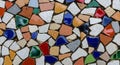 Vibrant Mosaic Art Composition Featuring Assorted Ceramic Tile Shards and Rough Concrete Grout in a Decorative Pattern Royalty Free Stock Photo