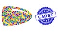 Rubber Cadet Stamp Seal and Multicolored Collage Bullet